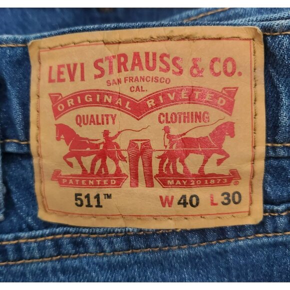 Levis 511 Jeans W40 L30 Mens Blue Denim Pants Stretch Distressed Straight Slim - Picture 3 of 12